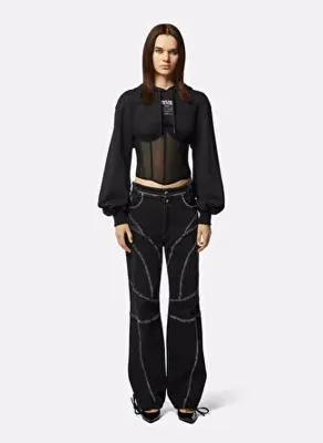 Versace Jeans Couture Yüksek Bel Lastikli Paça Siyah Kadın Denim Pantolon 76HAB520