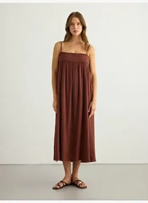 The Handloom Kaya Smocked Maxi Elbise - Kiremit 