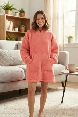 REİNA TEKS Welsoft Kapüşonlu Giyilebilir Tv Battaniyesi 1 Adet Unisex Peluş Oversize Panço Sabahlık