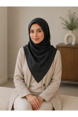 Etoile Madame Polo Siyah Renk Lara Kazayağı Desenli Pamuklu Soft Jakar Eşarp Alinda Serisi