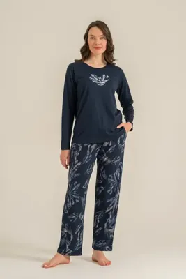 Pierre Cardin Pamuk Modal Yumuşak Dokulu Uzun Kollu Kadın Pijama Takımı Geniş Beden Seçeneğiyle