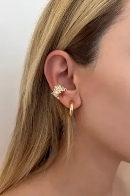 Lavian Accessories Gold Kalın Dörtgen Taşlı Earcuff