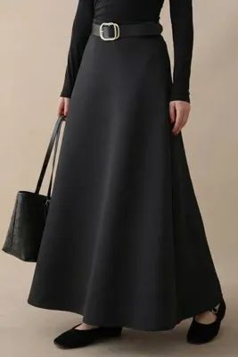 InStyle Kloş Beli Lastikli Scuba Siyah Etek