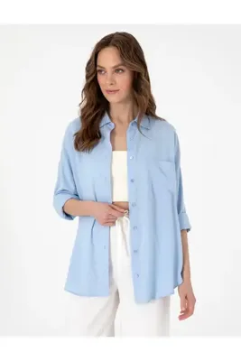 Pierre Cardin Açık Mavi Oversize Uzun Kollu Gömlek 50311567-VR003