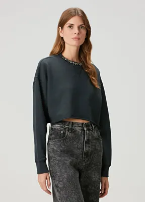 Golden Goose Antrasit İşlemeli Crop Sweatshirt