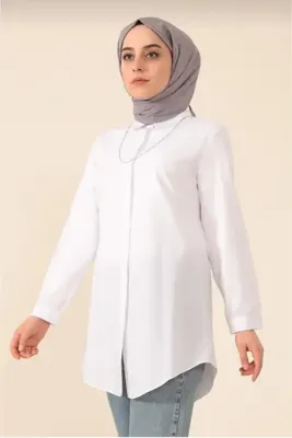 MODA MAÇKA PARK Kadın Beyaz Boyfriend Gömlek Tunik