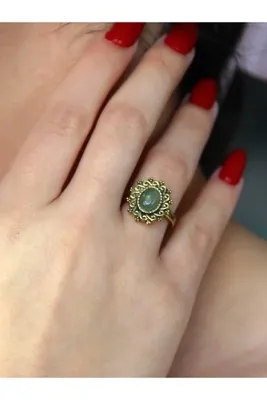 Esha Store Doğal Taş Yeşil Akik Doğal Taşlı Antik Model Kadın Ayarlanabillir Yüzük euy91ya