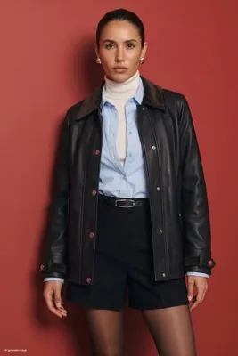 Sateen Kadın Kadife Detaylı Deri Ceket 2349-6637