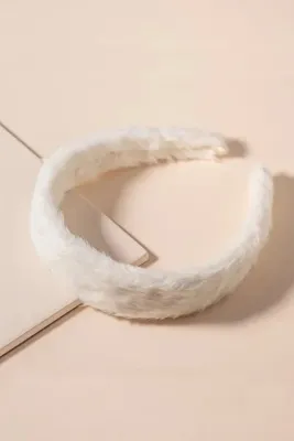 H&E DESIGN Kadın Beyaz Teddy Tüylü Peluş Taç