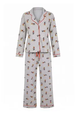 TRENDYOLMİLLA Gri Melanj Biyeli Mickey Mouse Lisanslı Örme Pijama Takımı THMAW27PT00179