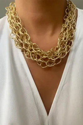 Liveyn Design Dört Sıralı Işıltılı Gold Kolye