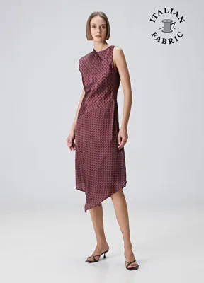 Beymen Collection Mürdüm Desenli Asimetrik Midi Elbise