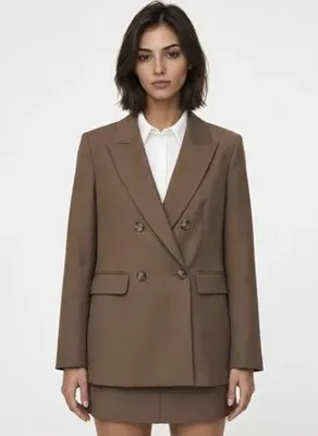 Fifty Wayz FW-1023 Camel Kadın V Yaka Blazer