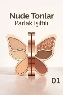 Kore Kelebek 6’lı Far Paleti – Nude & Işıltılı Tonlar – Yüksek Pigment – Kalıcı – Butterfly Eyeshadow