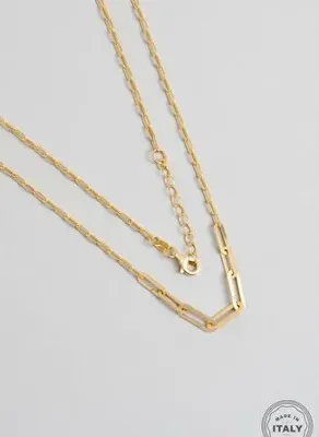 So Chic İtalyan Tasarım 18 Ayar Sarı Altın Kaplama 45 Cm Gümüş Zincir Kolye