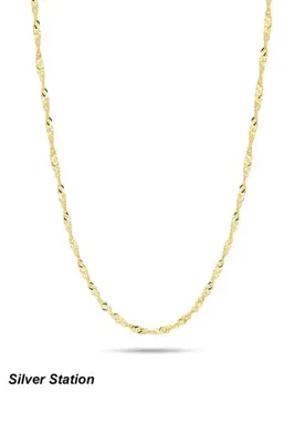 Silver Station Altın Renkli 925 Ayar Gümüş Kıvrımlı Kolye - Singapur Zincir Gold Kolye 40-45-50-55-60-75 cm