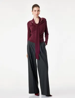 Koton Slim Fit Uzun Kollu Şallı Drapeli Degaje Yaka Bluz