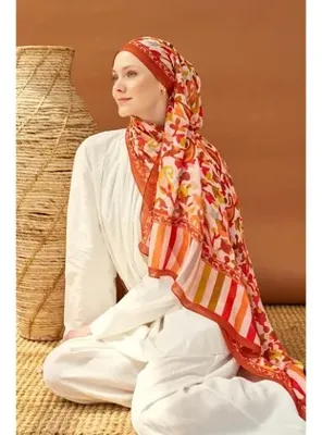 Silk Home Riva Şal Tencel Botanical Floral Koyu Turuncu
