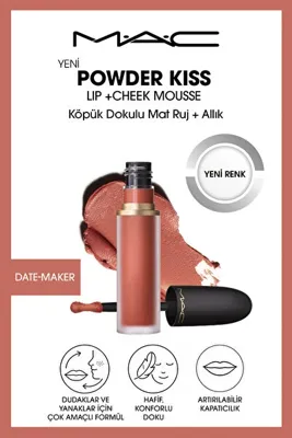 MAC Powder Kiss Lip & Cheek Mousse Dudak ve Yanaklar için Buğulu Mat Ruj - Date-Maker