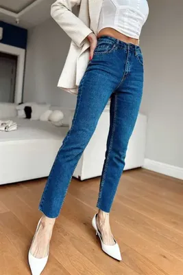Aida Fashion Kesik paça mom fit jean pantolon