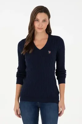 U.S. Polo Assn. Kadın Lacivert V Yaka Basic Kazak 50288992-VR033
