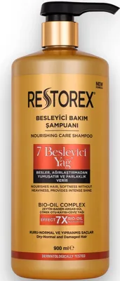 Restorex 7 Besleyici Yağ Şampuan 900 ml – Parlaklık ve İpeksi Yumuşaklık - Kuru, Normal ve Yıpranmış Saçlar