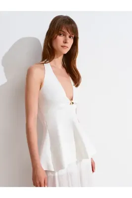 Dilvin 10787 Halter Yaka Peplum Triko Bluz