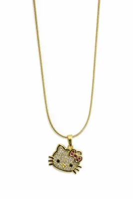 Jack Ferrero Çelik Hello Kitty Figürlü Taşlı Sarı Kolye Kadın Çocuk Şık Tasarım