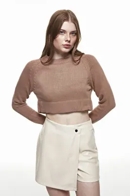 Quzu Crop Triko Kazak Vizon