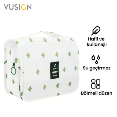 Vusign Kozmetik Saklama Çantası Seyahat Makyaj Organizer Çanta 24x9x20 cm Beyaz Rengi