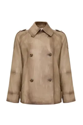 Derimod Estel Kadın Bej Kruvaze Yaka Oversize Deri Ceket 25SGE5626NC