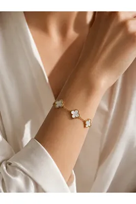 Nutly Accessories Kadın Yonca Model Bileklik Renkli Taşlı Gold Çelik Bileklik Şık Minimal Zarif Bileklik