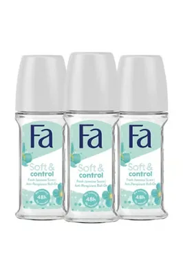SOFT & Control Roll-On 50 ml Kadın Deodorant - 3 Adet 48 Saat Kalıcı Yasemin Kokusu