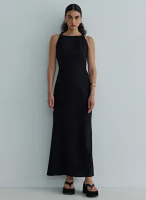 Suud Collection Siyah Breeze Omuzu Düğümlü Elbise