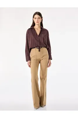 Koton X Selected by Melis Ağazat - Pamuklu Tek Cepli Uzun Kollu Çizgili Oversize Gömlek