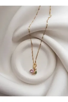 Minne Jewelry-Accessory Çelik Zincir Kolye - Pembe Kalpli Kaplumbağa Kolye - Çelik Kolye