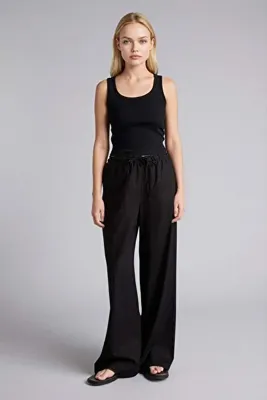DeFacto Wide Leg Geniş Paça Keten Karışımlı Beli Lastikli Pantolon E1981AX25SM