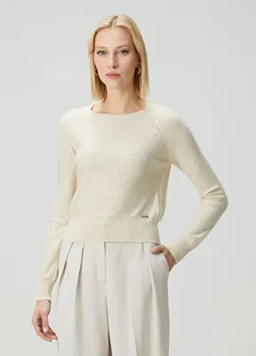 Kiton Krem Payetli Kaşmir Kazak