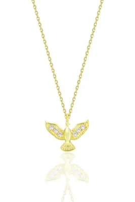 Söğütlü Silver Gümüş altın yaldızlı zirkon taşlı anka kuşu kolye SGTL12680GOLD