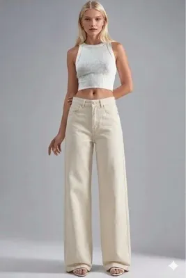 WODDİ Alice Kadın Palazzo Power Likralı Süper Yüksek Bel Salaş Jeans Kot Pantolon