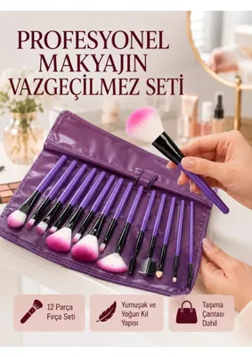 Sovrent Doğal Görünüm Sağlayan Yumuşak Kıllı 12 Parça Makyaj Fırça Seti Günlük ve Profesyonel K