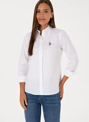 U.S. Polo Assn. Beyaz Kadın Pamuklu Gömlek CRISCOLOR025K