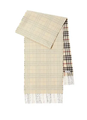 Burberry Reversible Check Krem Rengi Kaşmir Kadın Atkı