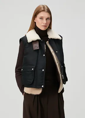 Loewe Siyah Shearling Puffer Yelek