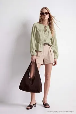 TRENDYOLMİLLA Yeşil Oversize Boho Dokuma Gömlek TWOSS26GO00233