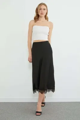 Fulla Moda Dantelli Midi Boy Saten Etek