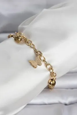 Genel Markalar 316L Çelik Gold Renk Kelebek ve Dorikalı Kadın Bileklik