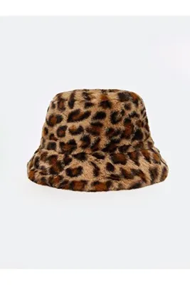 LC Waikiki Leopar Desenli Kürklü Kadın Bucket Şapka (W5)