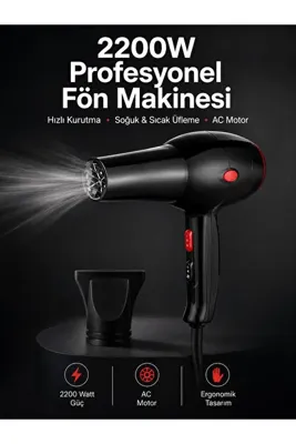Lisinya Tüm Saç Tiplerine Uygun, İki Kademeli Hız Ayarlı Fön Makinesi -