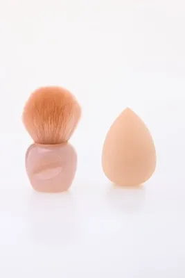 GulFlower Allık Fırçası ve Makyaj Süngeri 2'li Set Nude